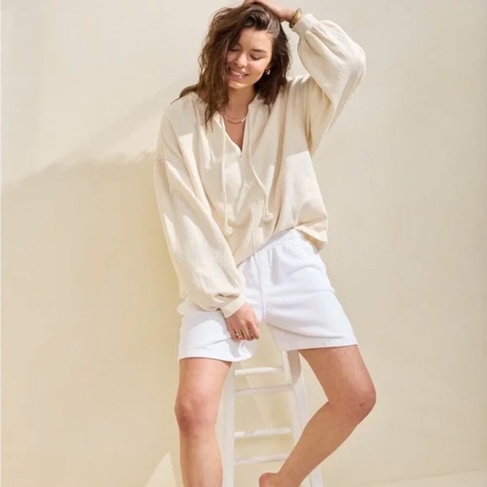 Aerie Easy Street Oversized Cotton French Terry Tassel Sweatshirt Size M Boho